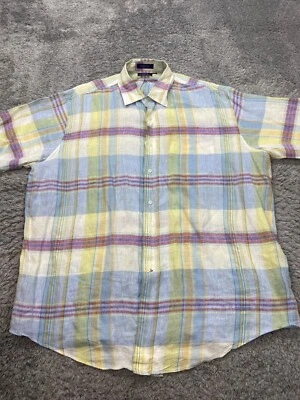 Daniel Cremieux Shirt Mens XL Multicolor Madras Plaid Linen Classic Fit Hawaiian - Image 1 of 4