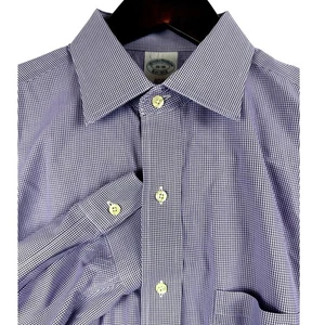 Brooks Brothers Herren Slim Fit Bügelfreies Gingham Hemd Lila Größe L - Bild 1 von 7