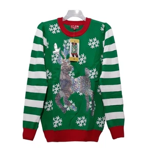 Ugly Christmas Sweater sz:S Women's Unisex Changing Gold Silver Sequins Reindeer - Picture 1 of 7