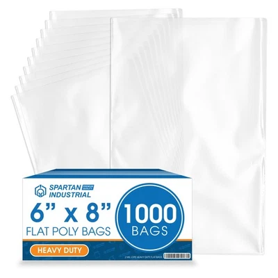 - 6" X 8" Open-End Flat Poly Bags (1000 Count) Heavy Duty 2 Mil Clear Plastic... - Image 1 of 4