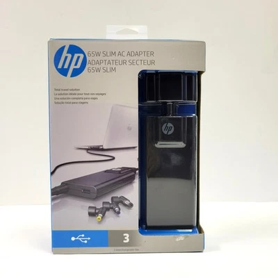 HP 65W Slim AC Adapter Charge Multiple Devices 3 Interchangeable Tips - Image 1 of 4