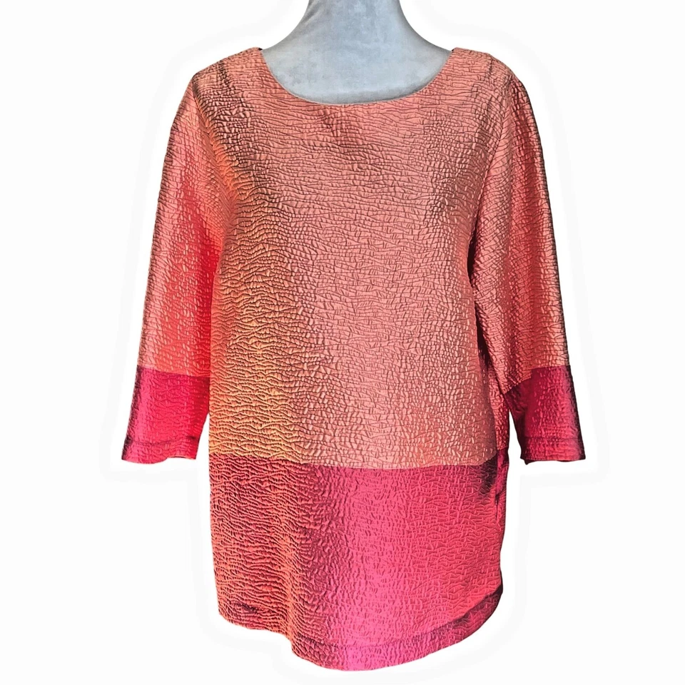 CAROLINE ROSE 女式粉色珊瑚色块皱褶面料长衫 XL — 第 1/4 张图片