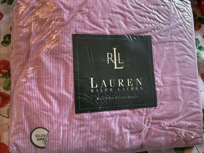 NWT Vintage Lauren Ralph Lauren Cape May Stripe Fitted Twin Sheet Pink Cottage - Image 1 of 4