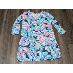 Abito Lilly Pulitzer Amina maniche 3/4 scollo a V taglia S alta marea floreale - Foto 1 di 4