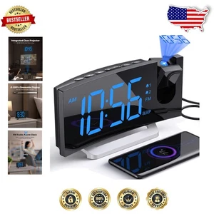 Projection Alarm Clock HD LED Curved Screen USB Charging FM Radio 70 Chars - Picture 1 of 8