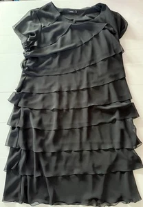Eve Hunter Black Ruffle Dress Layered Size 24 Short Sheer Sleeve Lined Zip Up - Picture 1 of 9