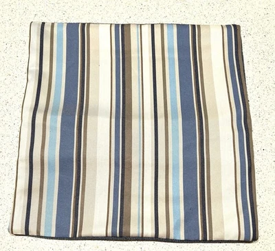 Throw Pillow Cover Home Decor Blue Tan Striped Handmade Pillow Cover 17x17 New - Image 1 of 4