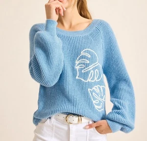 Tommy Bahama Blue Chunky Knit Tropical Leaf Breezy Beach Sweater XXS - Picture 1 of 11