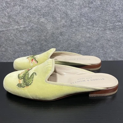 Zapatos Stubbs & Wootton para mujer talla 6 verde terciopelo cocodrilo bordado mulas Foto 1 de 4