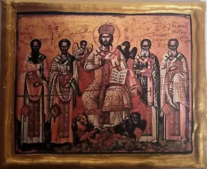 Three Holy Hierarch Saints Gregory St John St Basil Greek Eastern Orthodox Icon - Picture 1 of 5