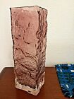 Vintage large German Ingridglas bark tall oblong cased art glass vase 12" tall