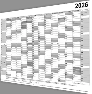 Wandplaner Wandkalender Jahresplaner Kalender 2026 DIN A1 gefaltet Graustufen - Bild 1 von 2