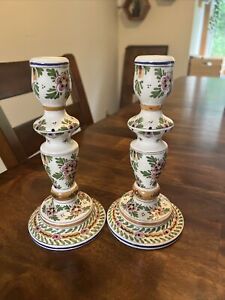 Pair of Hand Painted and Signed D.P Delft Candle Holders>