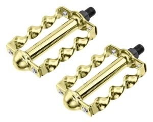 F&R LOWRIDER BICYCLE FLAT TWISTED PEDALS GOLD COMPATIBLE 1/2 CRANK. - Picture 1 of 1