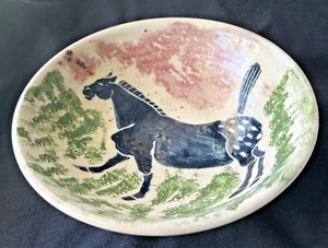 Susie Potter Folk Art Black Horse Pottery Bowl 7-1/2" - Picture 1 of 4