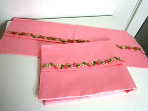VTG Pink Satin Lingerie Hosiery Glove Bag Vintage Floral Applique HAND MADE PAIR - Picture 1 of 11