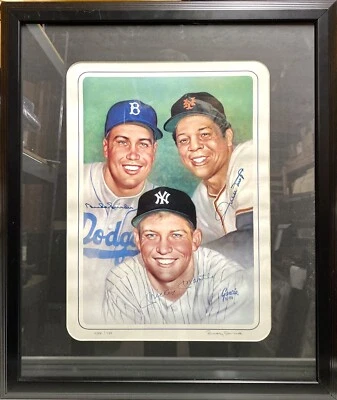 Mickey Mantle, Willie Mays, Duke Snider Signed LE Print by Rudy Garcia - PSA! - Image 1 of 4