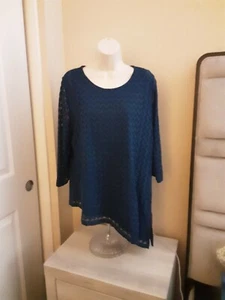 Easywear By Chicos Womens Top Sz 2 or L Blue Asymmetrical Long Sleeve, zig zag - Bild 1 von 8
