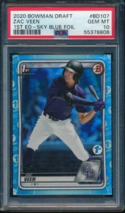 PSA 10 ZAC VEEN 2020 Bowman Draft 1st Edition SKY BLUE FOIL Parallel RC GEM MINT - Picture 1 of 1