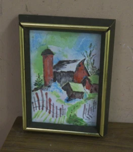 Dipinto vintage firmato Anne Winkler smalto su rame campagna 5"x7" incorniciato - Foto 1 di 6