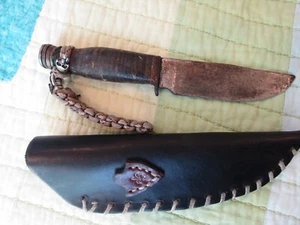 VINTAGE RH PAL 34 SKINNING & SCOUT KNIFE,&  SHEETH ,STACKED LEATHER - Picture 1 of 10