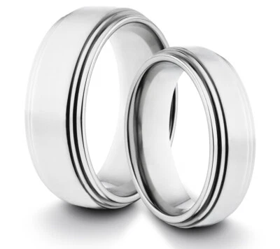 JUEGO DE DOS ANILLOS DE ALIANZA DE BODA SUYA Y SUYA 8 MM/6 MM Titanio Pulido Ajuste Cómodo Foto 1 de 3