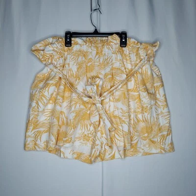 Ophelia Roe Bolsa de Papel Pantalones Cortos Mujer 3X Mezcla de Lino Corbata Volantes Floral Bolsillo Pullon Foto 1 de 4