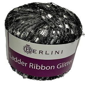 Berlini Ladder Ribbon Glitter Yarn Color 140 Black Silver Partial Balls See Pics - Picture 1 of 5