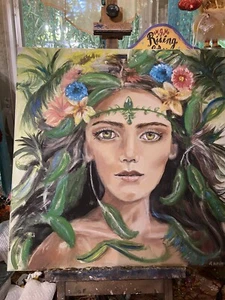 original Kunst zum Verkauf von Künstler Boho Hippie Sommergöttin 20 x 20 Acryl/Canva - Bild 1 von 1