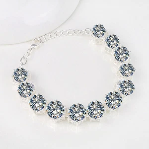 Romantic Valentine Gift Jewelry Natural Round White topaz Silver Charm Bracelets - Picture 1 of 8