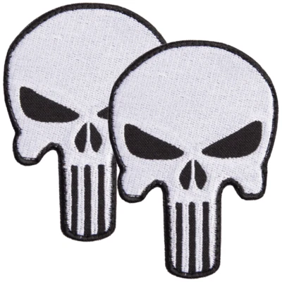 2Pcs White Skull Patch, Embroidered Hook & Loop Fastener Tactical Military Patch - Image 1 of 4