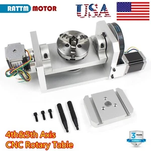 【US】CNC 5th Axis Rotary Table A&C Axis 6:1 100mm 3 Jaw Chuck for round carving - Picture 1 of 15