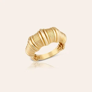 14K Solid Gold Croissant Dome Ring | Yellow, Rose, White Gold Bold Band Size 6 - Picture 1 of 8