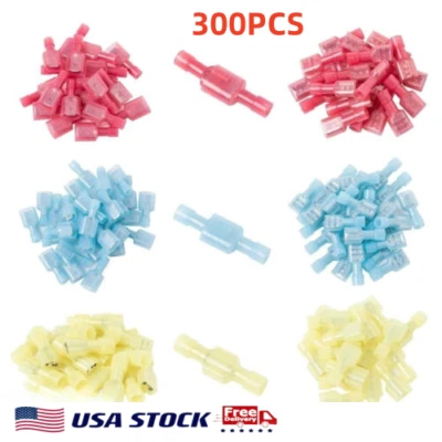 300pcs Nylon Insulated Spade Terminals Crimp Wire 10-22AWG Connectors Kit - Image 1 of 4