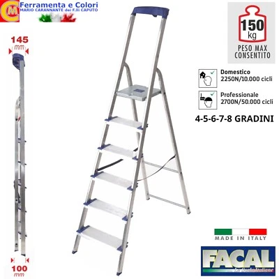 Scala Antiscivolo Professionale FACAL in Alluminio 4 5 6 7 8 Gradini Da 120mm - Immagine 1 di 4