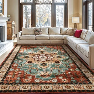 Boho Area Rug 8X10 Washable Rugs for Bedroom Low Piles Indoor Carpet, Non Slip S - Picture 1 of 7