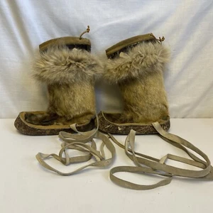 Antique Handmade Genuine Fur Boots/ Mukluc Unknown Origins Possibly Eskimo - Picture 1 of 12