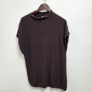 Chicos Womens Plus Ribbed Knit Sweater Size XXL Short Cap Sleeve Brown High Neck - Picture 1 of 8
