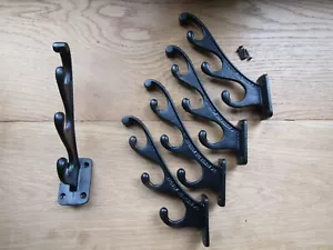 PACK OF 5 Cast iron Hat & coat hook Antique Vintage rustic large hat hooks BLACK - Picture 1 of 3