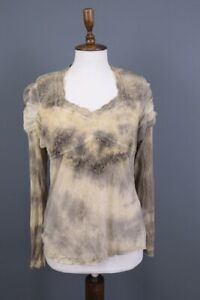 Elisa Cavaletti Beige Smoke Printed Embroidered Shirt Blouse Size L