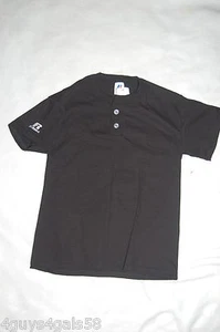 Boys BLACK S/S HENLEY T-SHIRT Russell Athletics SIZE S M L  - Picture 1 of 1