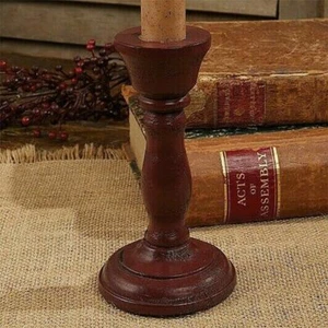Primitive Colonial Country House Collection Aged Burgundy Taper Candle Holder 5. - Picture 1 of 2