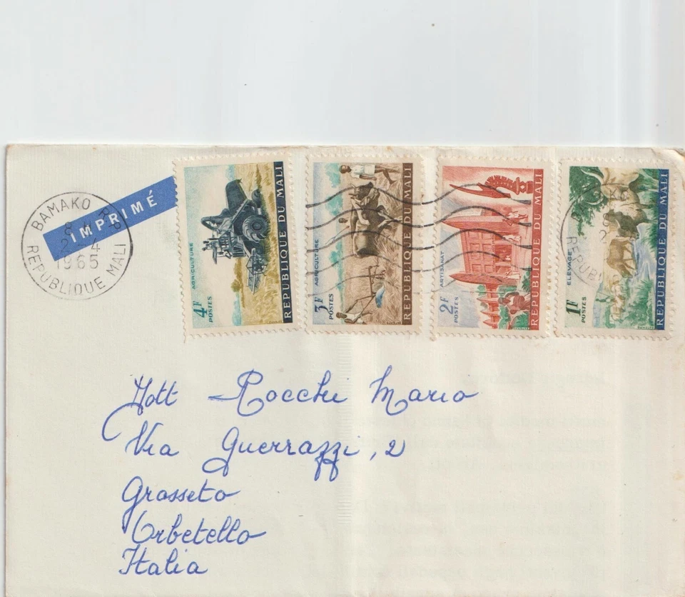 Cubierta de correo aéreo agrícola de la República de Malí 1965 a Italia Foto 1 de 1
