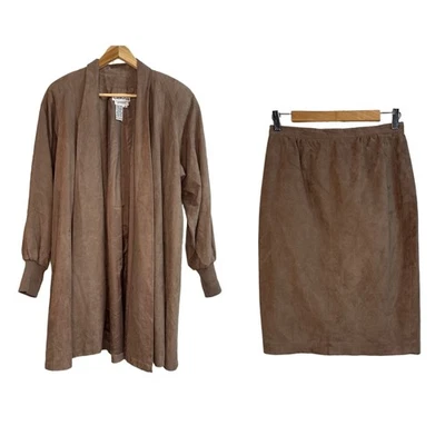 复古 Ciao Ltd 女式 10 夹克外套裙套装麂皮绒如开口前膝长度 — 第 1/4 张图片