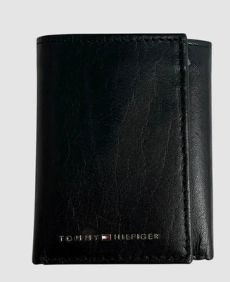 Cartera de cuero Tommy Hilfiger para hombre negra con logotipo triple pliegue RFID Foto 1 de 4