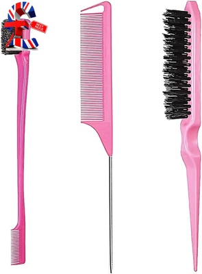 3 Pieces Hair Styling Comb Set, Double Sided Edges Brush, Teasing Hair Brush Rat - Image 1 of 4