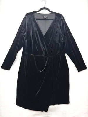 City Chic Dress Womens Size 20 Plus Black Velvet Faux Wrap Knee Length Evening - Image 1 of 4