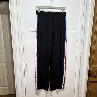 Serena Bute Silk Trousers Black Multi Side Stripe Pleated Jogger Straight Size S - Image 1 of 4