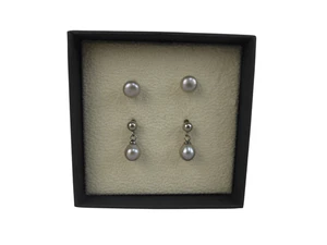 Sterling Silber Perlen Ohrring Set Hänger und Ohrstecker grau British Pearl Association - Bild 1 von 5