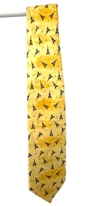 Corbata Roger L. Paris Torre Eiffel Cuello Amarillo Azul Marino 63" Clásica 100% Seda - Imagen 1 de 5